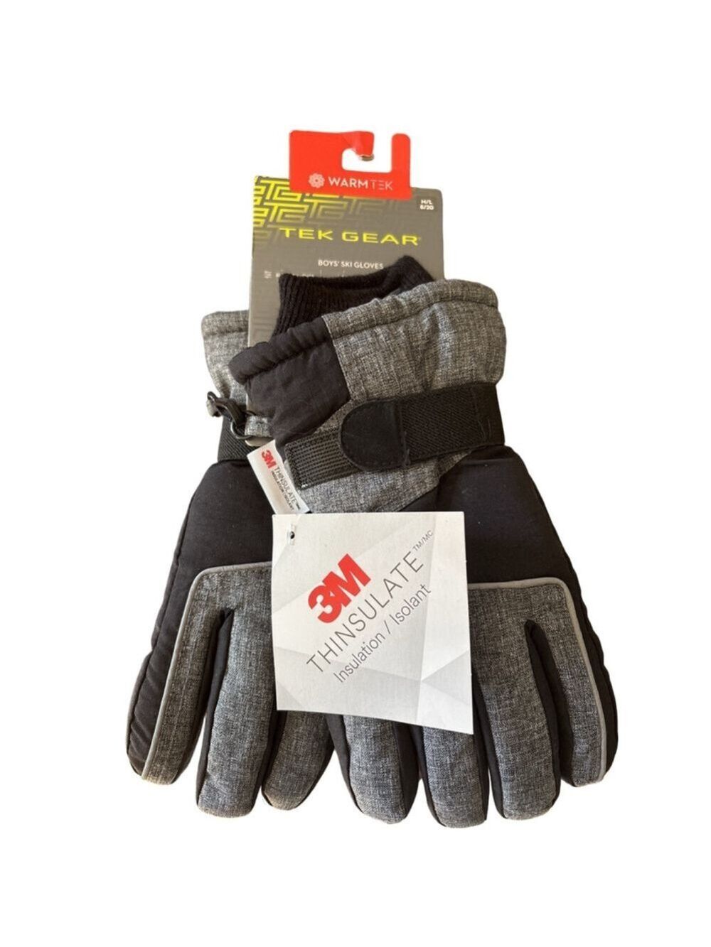 NWT Boys WARMTEK Black Grey Ski Gloves One Size